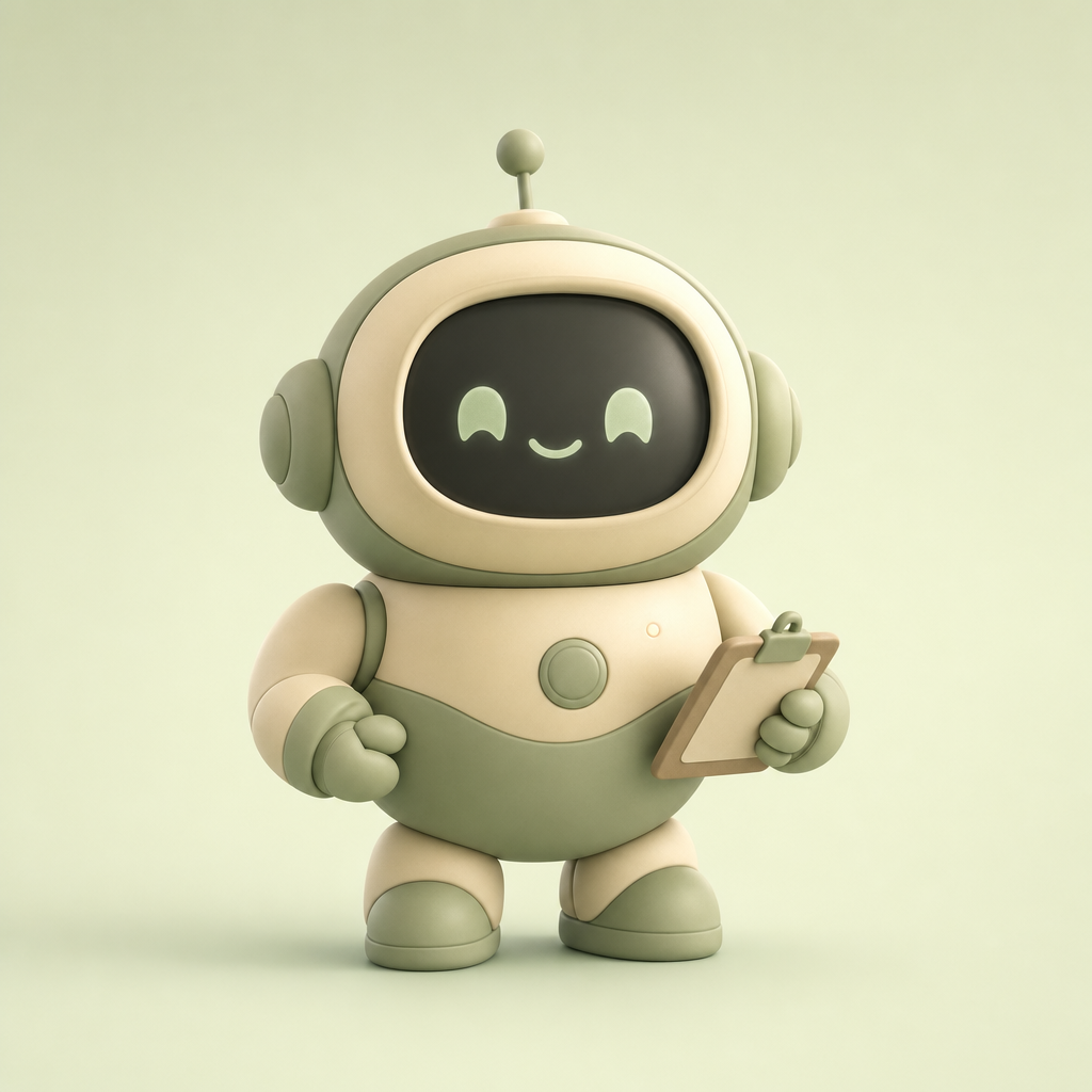 Otto, a friendly sage-green robot holding a clipboard