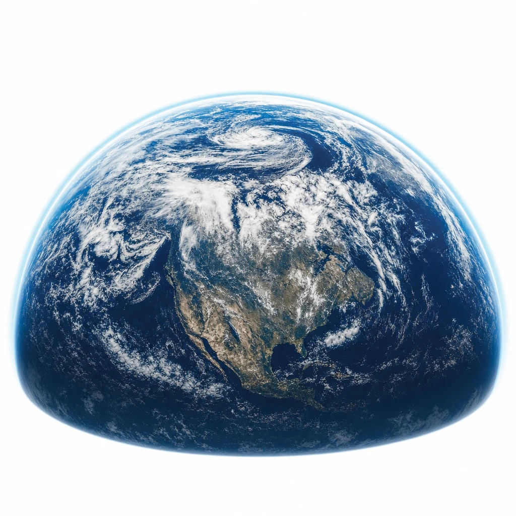 The curved horizon of Earth seen from orbit, treated as high-contrast duotone print.