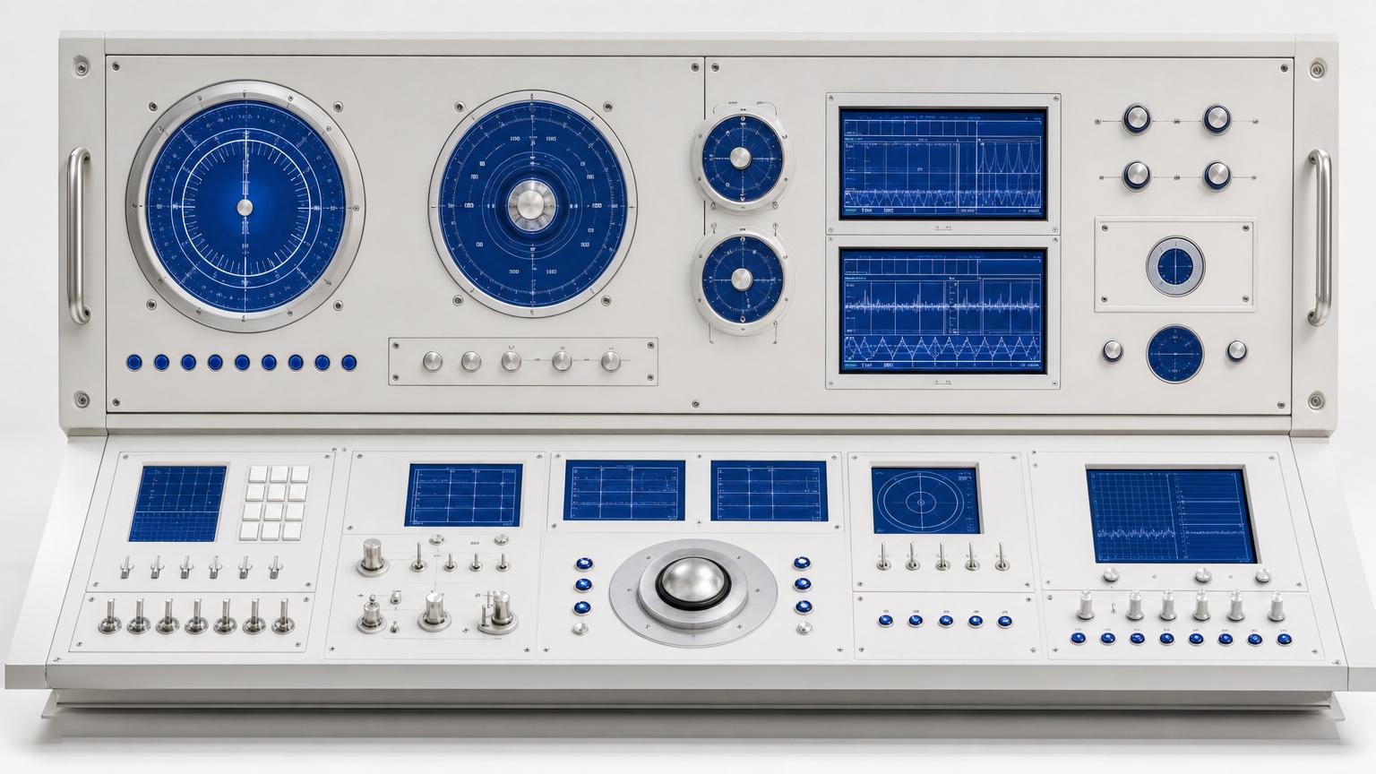 White, chrome and cobalt spacecraft instrument panel representing the live SpaceClaw agent workspace console