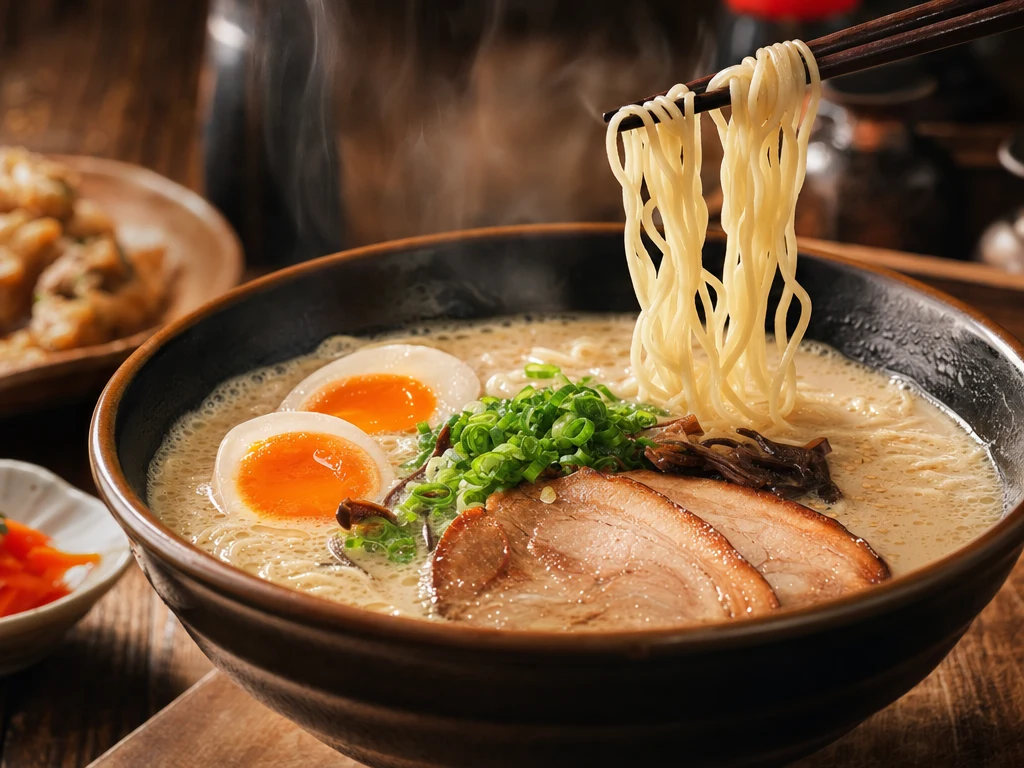 Steaming bowl of ramen in a Kyoto shop